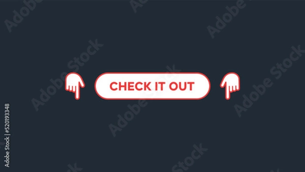 Fototapeta Flat check it out button with hand dawn on dark background vector illustration