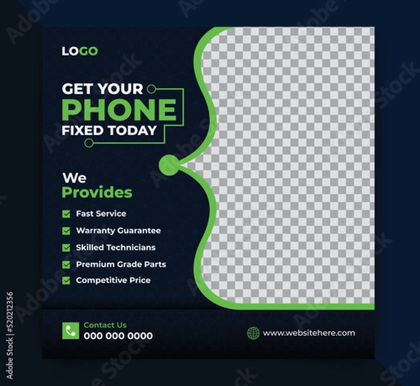 Obraz Modern get your phone repair social media post design template for mobile or brand shop. fix any smartphone