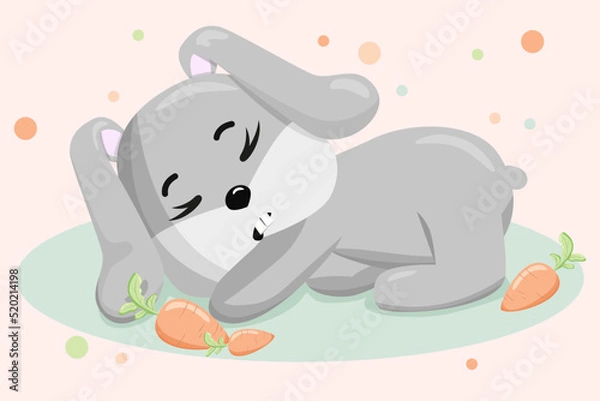 Obraz Cute sleeping bunny. Funny illustration of a sleeping rabbit. Baby Hare