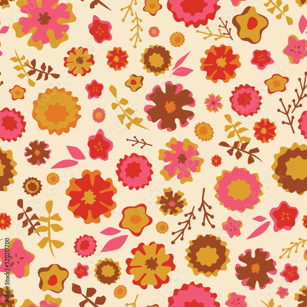 Obraz 70s Retro flowers seamless vector repeat pattern