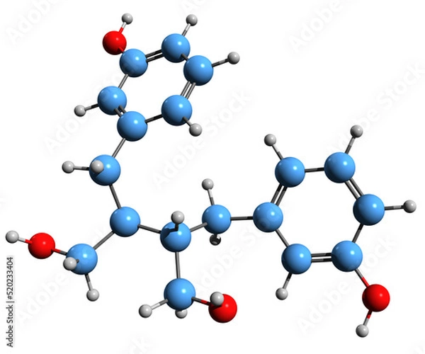 Fototapeta  3D image of Enterodiol skeletal formula - molecular chemical structure of enterolignan isolated on white background
