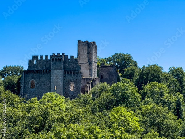 Fototapeta view of the Château de Châlucet, a ruined castle, in the commune of Saint-Jean-Ligoure, south of Limoges