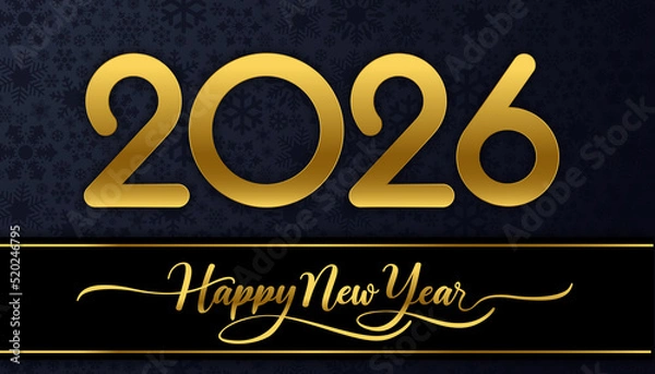 Obraz 2026 Happy New Year in golden design, Holiday greeting card design.