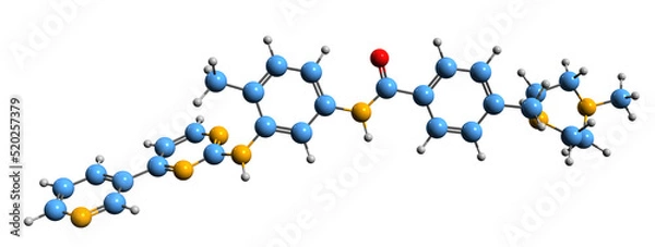 Fototapeta  3D image of Imatinib skeletal formula - molecular chemical structure of chemotherapy medication isolated on white background

