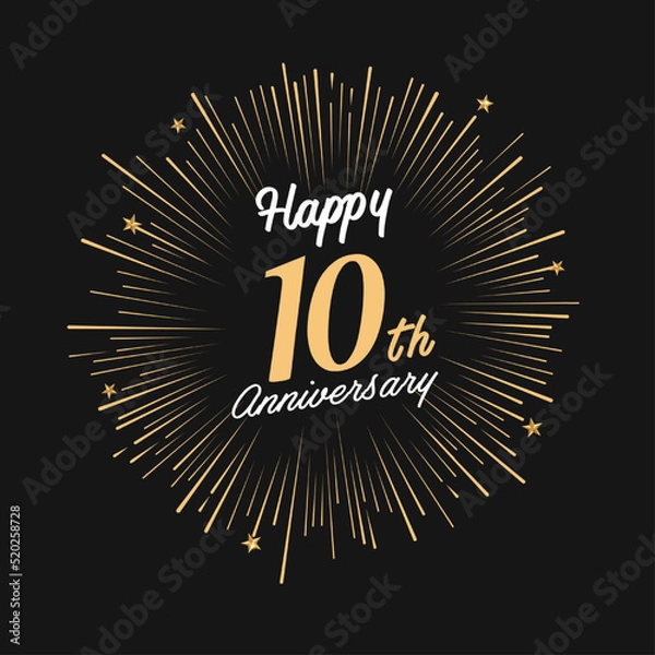 Obraz Happy 10th Anniversary with fireworks and star on dark background.