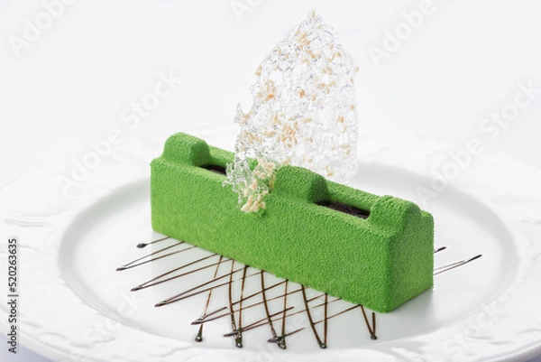 Fototapeta Bright green cake, food photography.