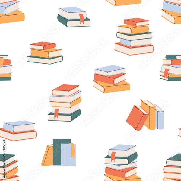 Fototapeta Seamless pattern with books. Hand drawn elements for your design. Can be used on packaging paper, fabric, background for different images