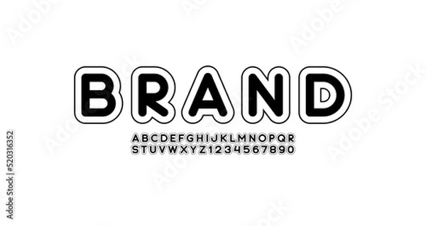 Fototapeta Round font, bold alphabet, black modern letters and numbers