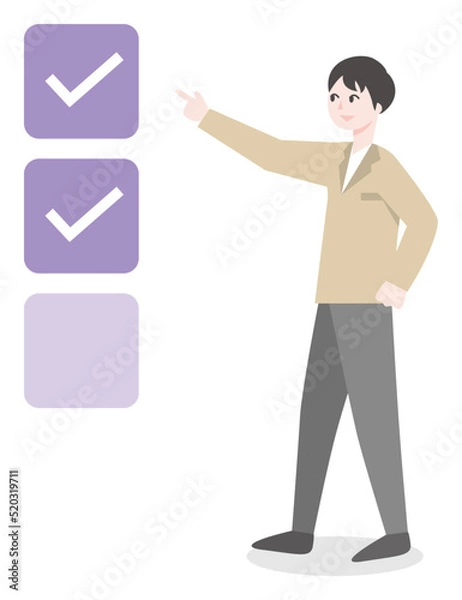 Fototapeta チェックポイントを確認する人物のビジネスイラスト