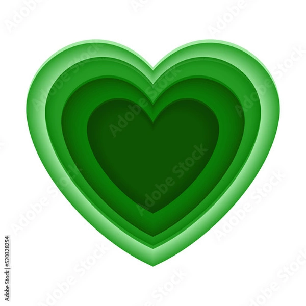 Fototapeta Paper art concept of love and ecology idea. Tunnel of Concentric hearts. Romantic cute background. Green aesthetic hearts backdrop. Vector illustration