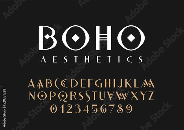 Fototapeta Vector uppercase set of sans serif uppercase letters in boho celestial style.