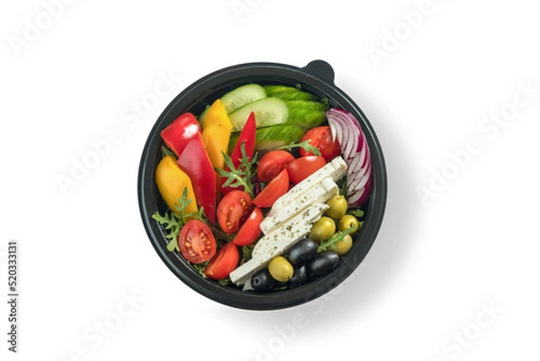 Fototapeta Vegetables and olives on a white background, food photography.