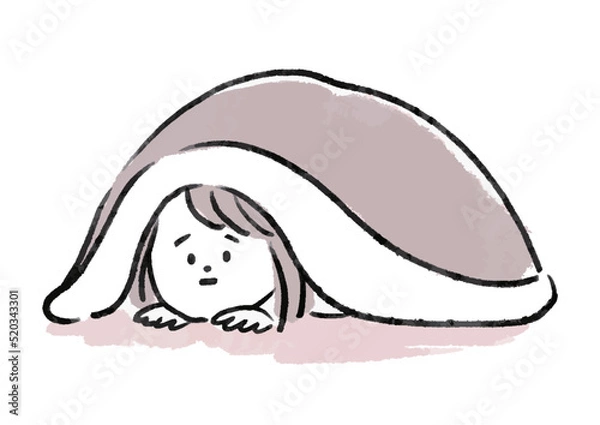 Obraz 布団に引きこもる女性　イラスト