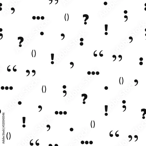 Fototapeta Black and white graphic seamless pattern with punctuation marks, raster version