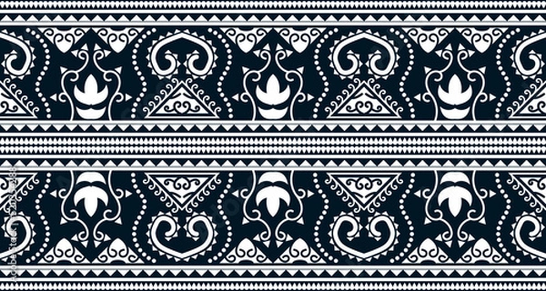 Fototapeta Abstract ethnic geometric print pattern design repeating background texture in black and white. EP.86