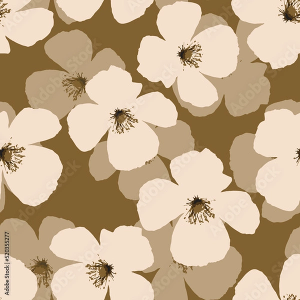 Fototapeta seamless plants pattern background with natural flowers and petals , greeting card or fabric