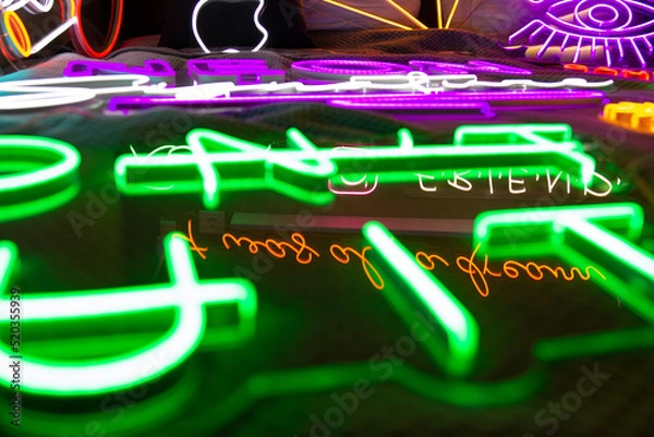 Obraz Abstract photo of lots led neon signs 
