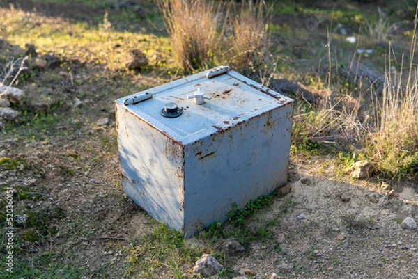 Fototapeta Stolen safe vault at forest