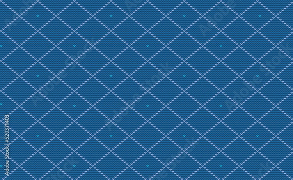 Fototapeta Blue Knitted Pattern Vector, Embroidery Diagonal Background, Graphic Decorative for print
