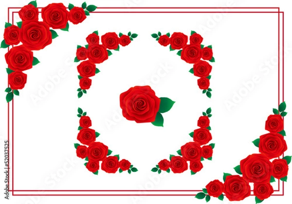 Fototapeta バラ　フレーム　赤
