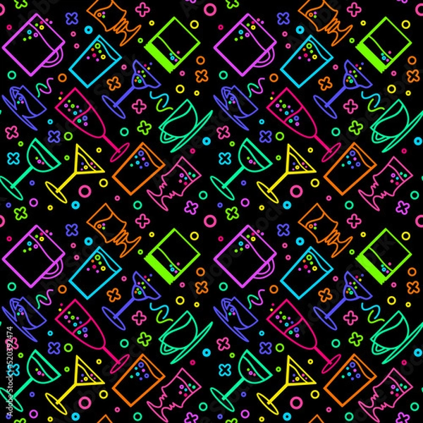 Obraz Neon bar beverage menu seamless pattern vector