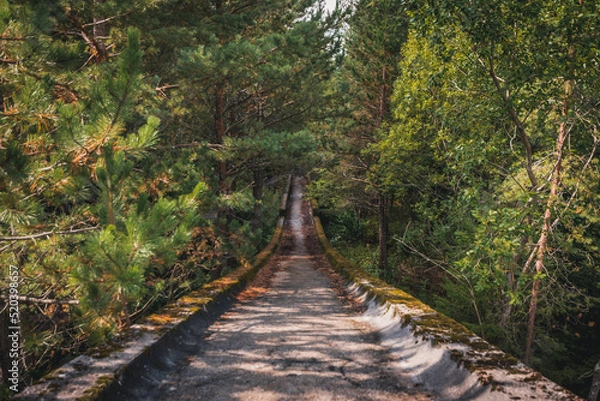 Fototapeta Sarajevo, Bosnia and Herzegovina - September 23, 2021. Abandoned Olympic Bobsleigh and Luge Track, built for the XIV Olympic Winter Games in 1984 and destroyed during Siege of Sarajevo
