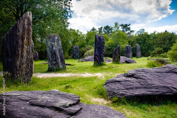 Obraz Standing and fallen menhirs near Monteneuf in Brittany, France