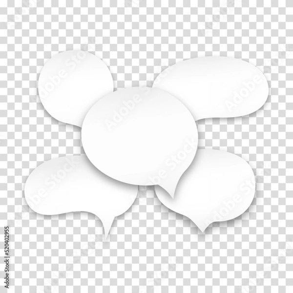 Fototapeta Vector set of speech bubbles stickers. Vector white blank blank speech bubbles with shadow on transparent background.
