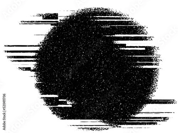 Obraz Black circle with glitch effect, pattern. Round shape, pixel noise texture, distortion. Isolated png illustration, transparent background. Use for overlay, montage, stamp, brush, sticker, grain.