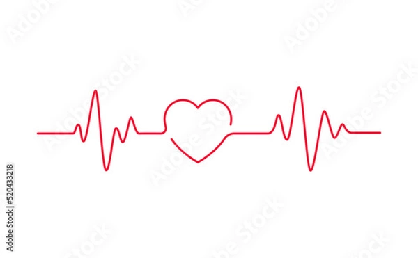 Fototapeta Concept heartbeat pulse with heart outline style with editable stroke vector illustration isolated