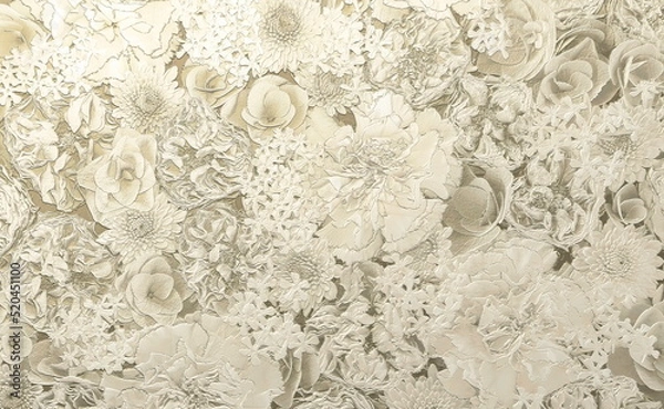Obraz Metallic embossed flowers with white paint background. 3D illustration. 3D render