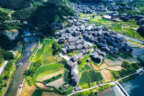Fototapeta Aerial photography of Liuzhou Sanjiang Chengyang Bazhai pastoral scenery panorama
