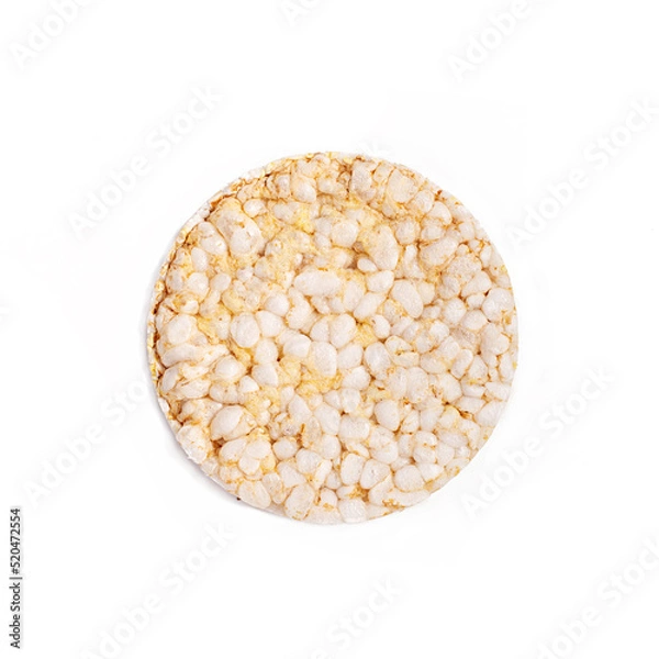 Obraz Puffed rice bread isolated on white background. Diet rice bread. Top view.