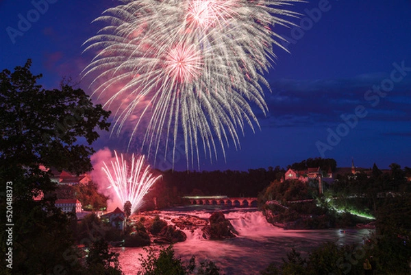 Obraz Firework over the Rhinefall on the Swiss National Day 1. August