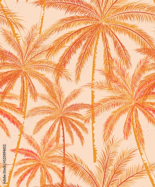Obraz Retro Palm Vector illustration Seamless Pattern On Beige background Color, Palm Beach Pattern