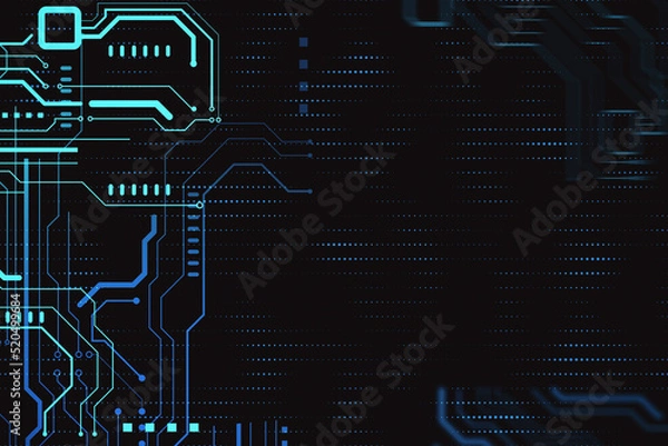Fototapeta High-tech sensor circuit board panel. Technology and digital communication concept on dark wallpaper. 3D Rendering.