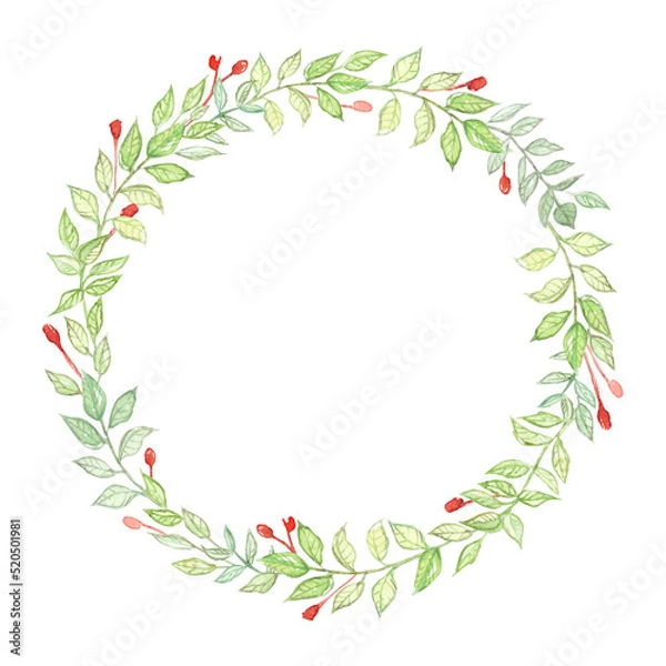 Fototapeta Round watercolor frame with red flowers