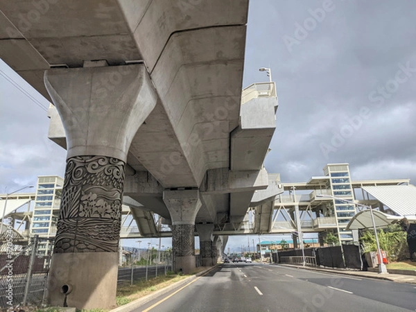 Fototapeta Three lane Road, HART Light Rail concrete guideway and station