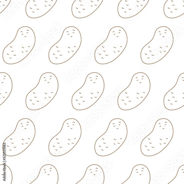 Fototapeta Vector outline seamless pattern of potatoes. Hand drawn food illustration in doodle style