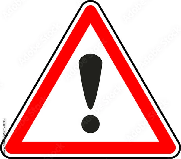 Fototapeta Vector graphic of a uk danger ahead road sign. It consists of a exclamation mark symbol contained within a red triangle