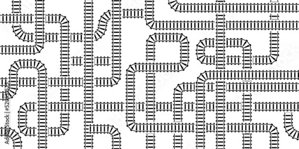Fototapeta Vector illustration of railroad isolated on white background. Railway train track background. Top view railroad train pathes. 
