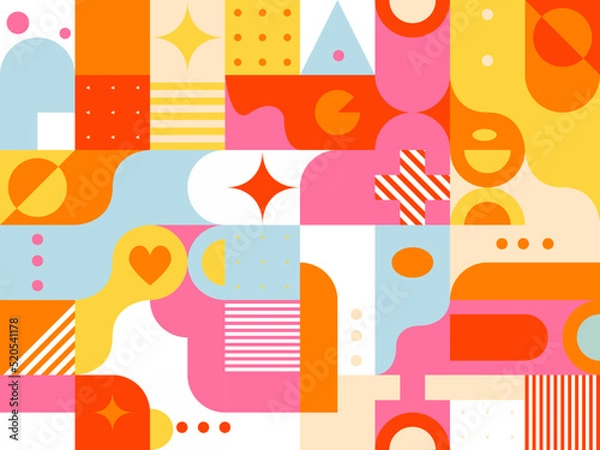 Fototapeta geometric block seamless pattern. Retro geo  background, creative shapes . Colorful vivid design, minimal abstract mosaic shapes, modern tile. Vector
