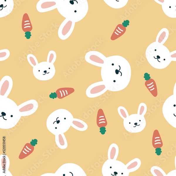 Obraz Cute rabbit carrot cartoon doodle pattern