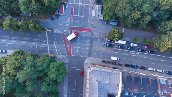 Fototapeta Top view of traffic on an European street in the city of Munich