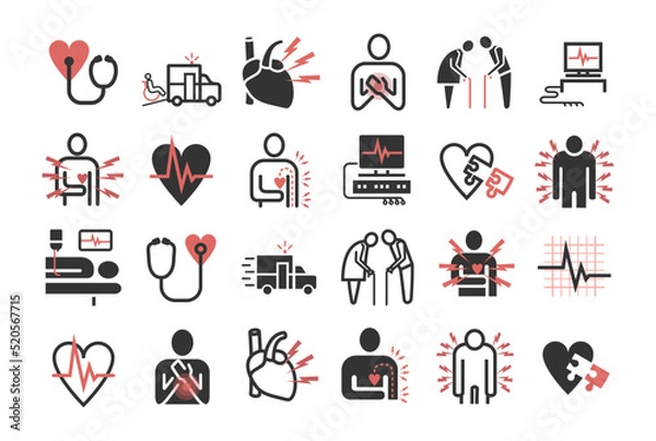Fototapeta Myocardial infarction line icon. Symptoms, Treatment. Vector signs