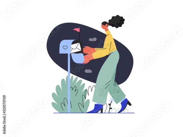 Fototapeta You have a message - Online shopping and electronic commerce series - modern flat vector concept illustration of woman getting letter from postbox. Promotion, discounts, sale and online orders concept
