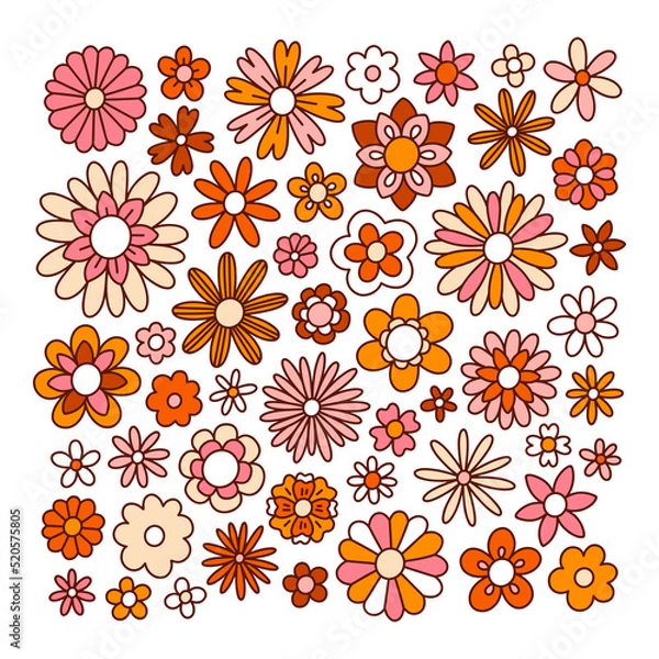 Obraz Fun retro doodle orange flowers, vector collection