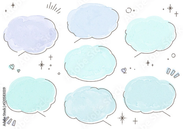 Obraz 水彩のふわふわ吹き出し　青色Ver