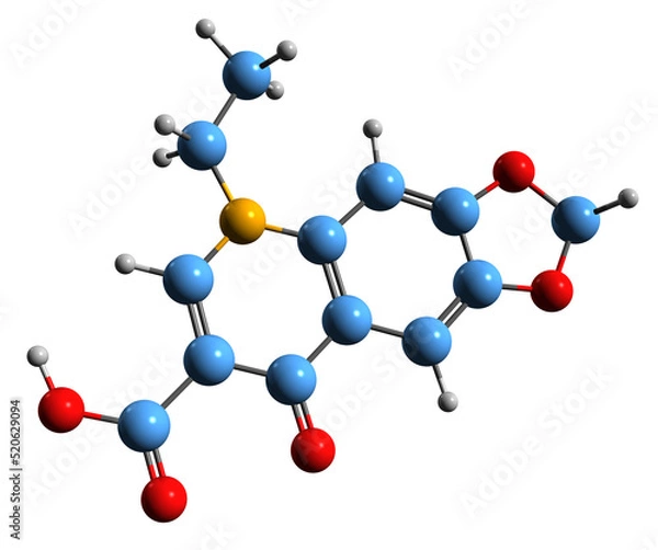 Fototapeta  3D image of Oxolinic acid skeletal formula - molecular chemical structure of  quinolone antibiotic isolated on white background