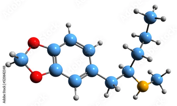 Fototapeta 3D image of MBDP skeletal formula - molecular chemical structure of 1 3-Benzodioxolyl-N-methylpentanamine isolated on white background